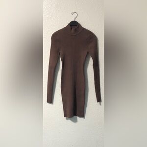Forever 21 Brown Ribbed Mock Neck Long Sleeve Bodycon Dress